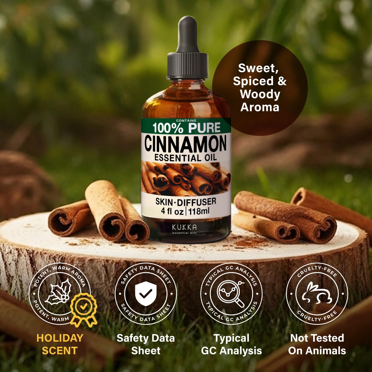 KUKKA Cinnamon Essential Oil 4 oz – Diffuser, Skin, DIY & Aromatherapy