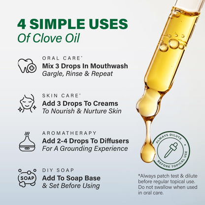 KUKKA Clove Essential Oils - 4 Fl Oz - for Hair, Skin, Diffuser, Aromatherapy & DIY Soap Making Scent