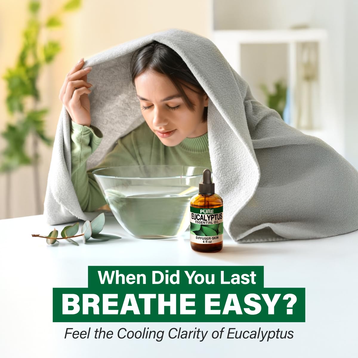 KUKKA Eucalyptus Essential Oil 4 oz | Diffuser, Hair & Skin Care, Aromatherapy & DIY Soap