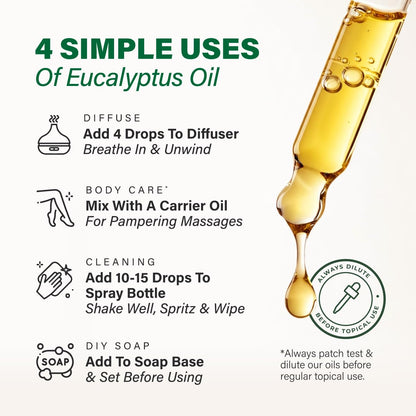 KUKKA Eucalyptus Essential Oil 4 oz | Diffuser, Hair & Skin Care, Aromatherapy & DIY Soap