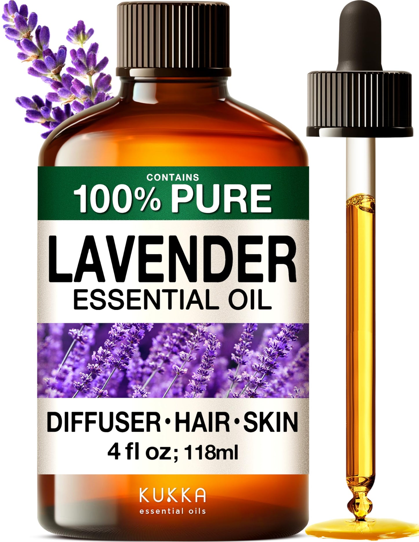 KUKKA Lavender Essential Oil 4 oz – Diffuser, Skin, Hair, DIY Soap