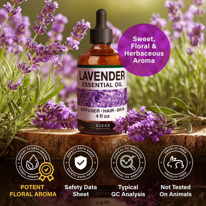 KUKKA Lavender Essential Oil 4 oz – Diffuser, Skin, Hair, DIY Soap
