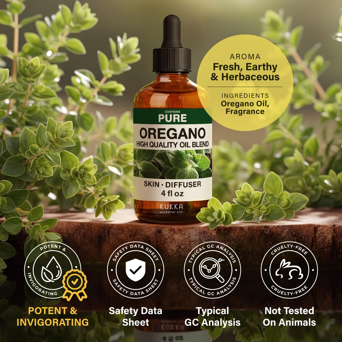 KUKKA Oregano Essential Oils - 4 Fl Oz | Hair & Skin Care, Diffuser, Aromatherapy & DIY Soap Making