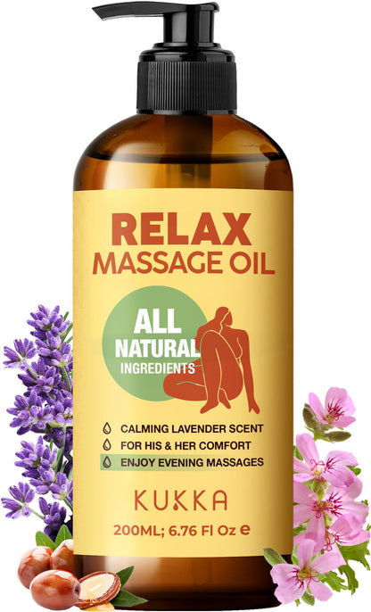 KUKKA Relax Massage Oil - Non-Greasy 6.76oz Deep Relaxation