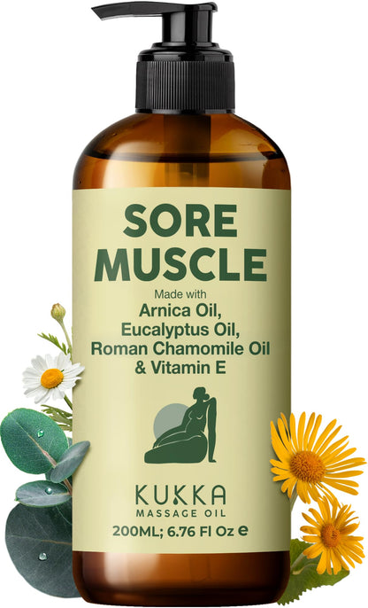 KUKKA Sore Massage Oil – Non-Greasy, 6.76 Fl Oz for Sore Muscles & Massage Therapy