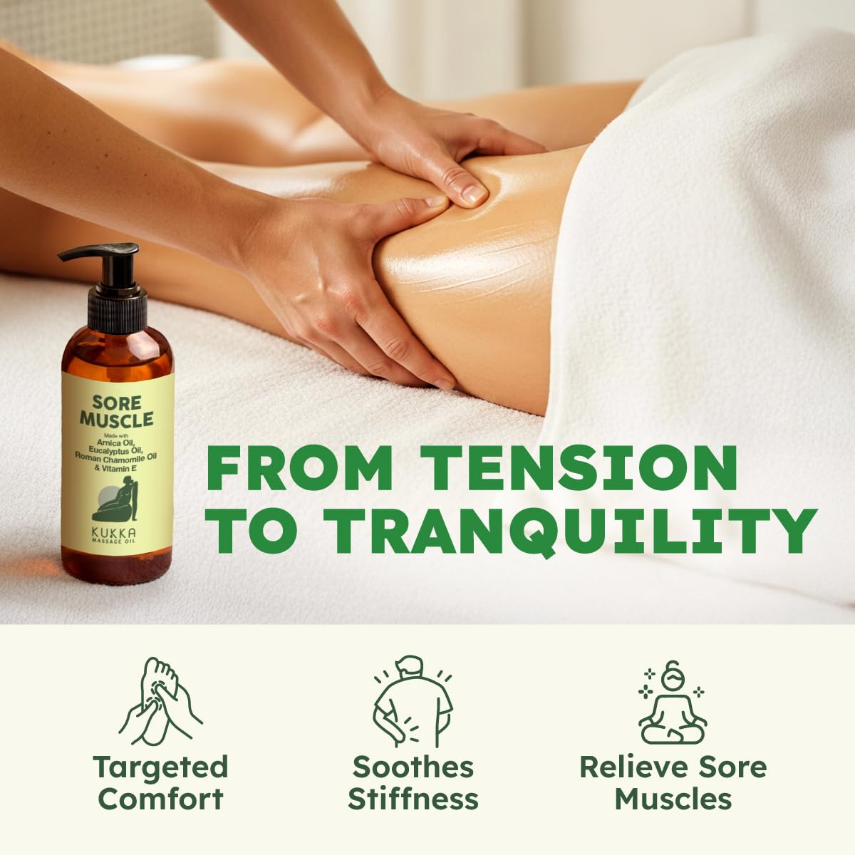 KUKKA Sore Massage Oil – Non-Greasy, 6.76 Fl Oz for Sore Muscles & Massage Therapy