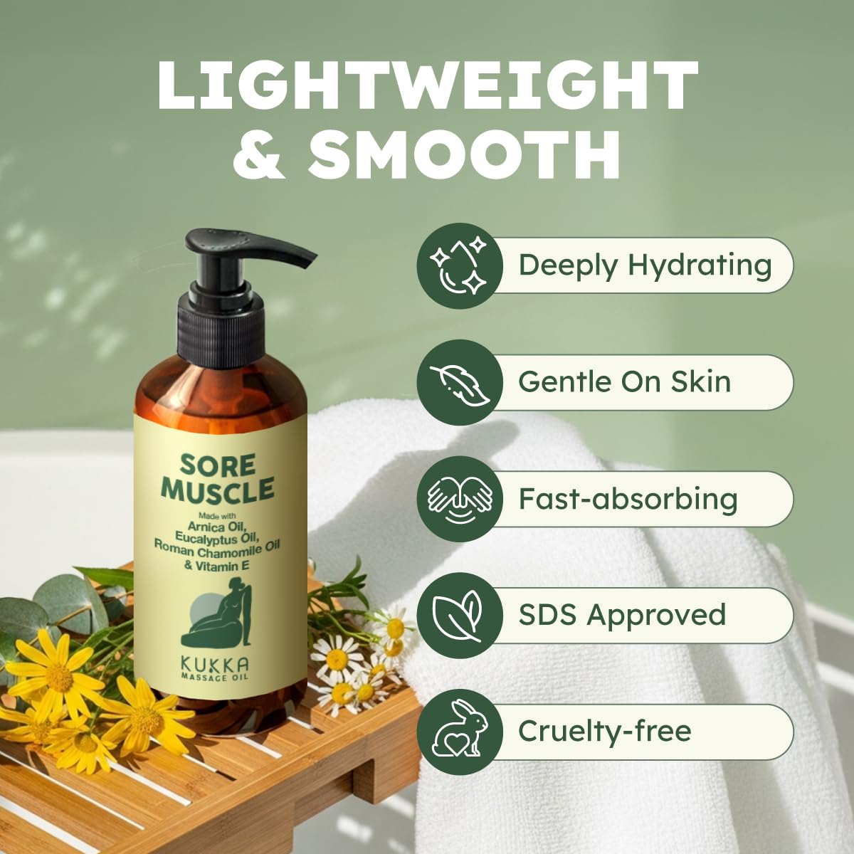 KUKKA Sore Massage Oil – Non-Greasy, 6.76 Fl Oz for Sore Muscles & Massage Therapy