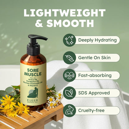 KUKKA Sore Massage Oil – Non-Greasy, 6.76 Fl Oz for Sore Muscles & Massage Therapy