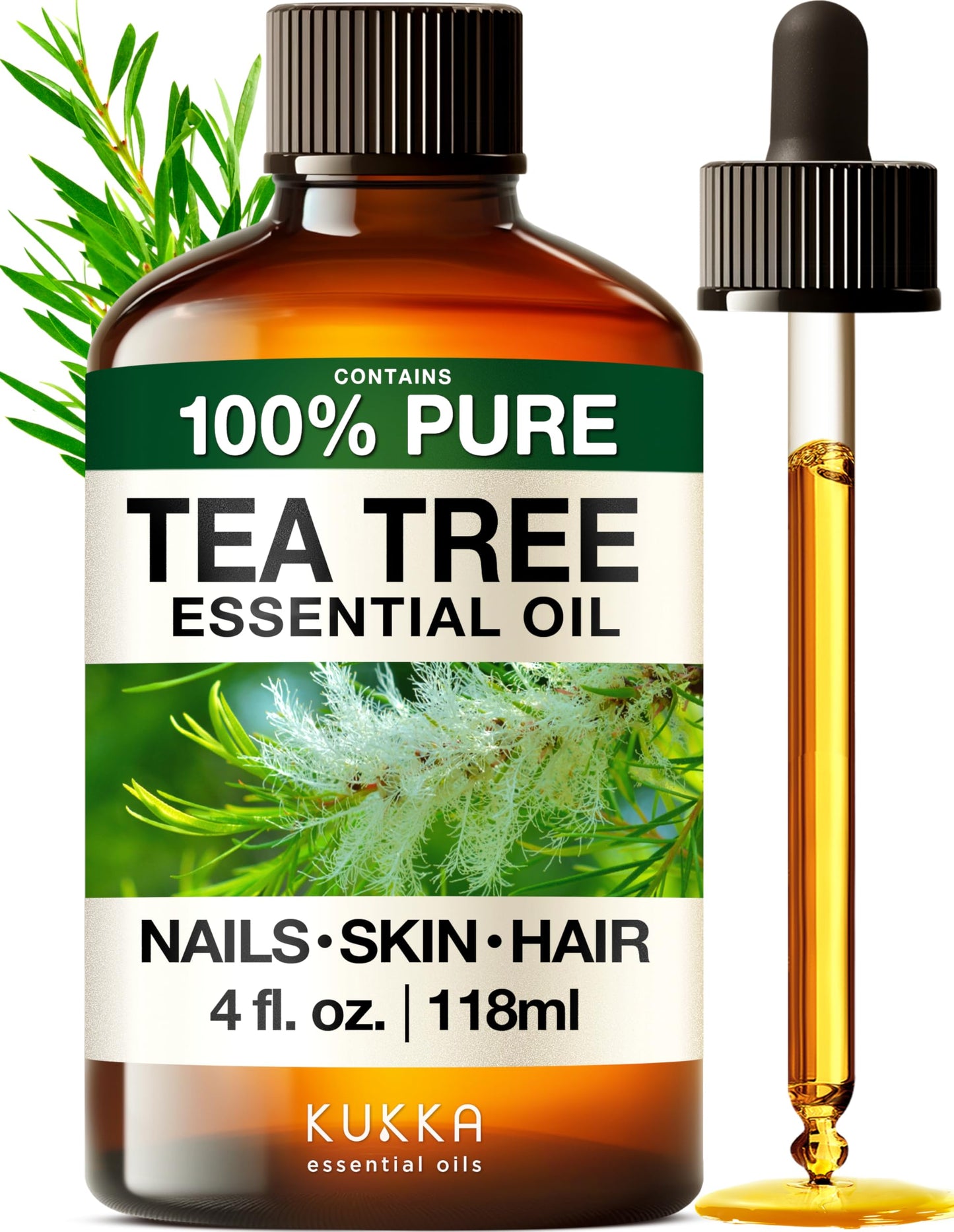 KUKKA Tea Tree Essential Oil 4 oz - Hair, Skin, Nails, Diffuser & Soap Making