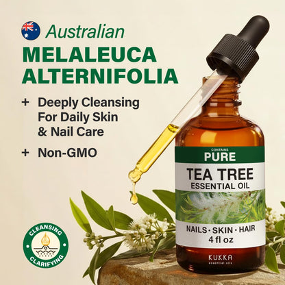 KUKKA Tea Tree Essential Oil 4 oz - Hair, Skin, Nails, Diffuser & Soap Making