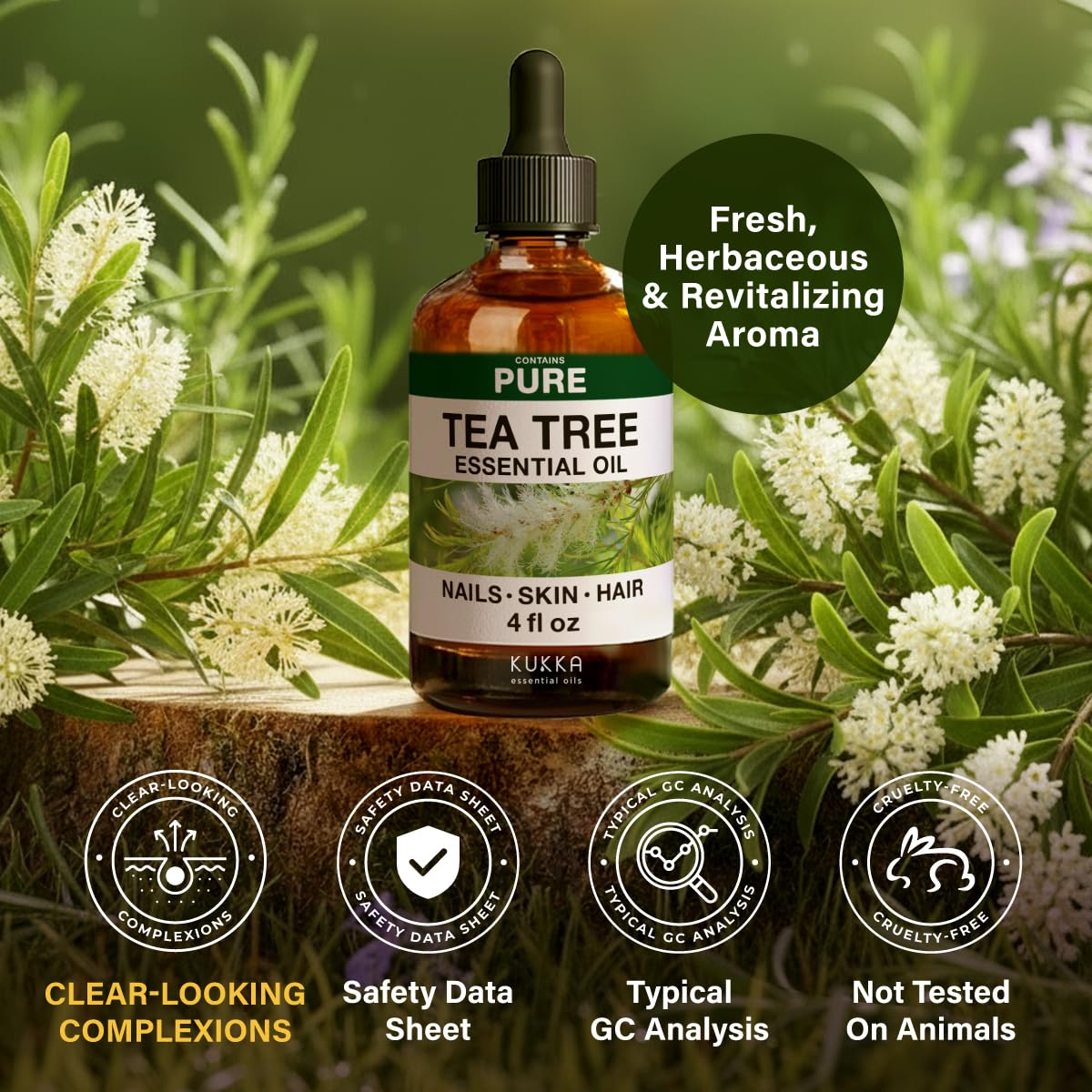 KUKKA Tea Tree Essential Oil 4 oz - Hair, Skin, Nails, Diffuser & Soap Making