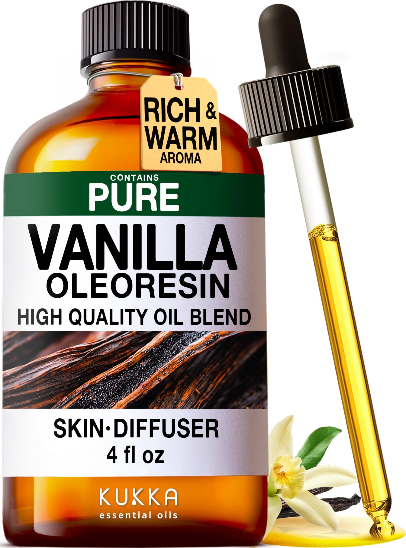 KUKKA Vanilla Essential Oil - 4 oz | Diffuser, Skin, Hair, DIY Soap