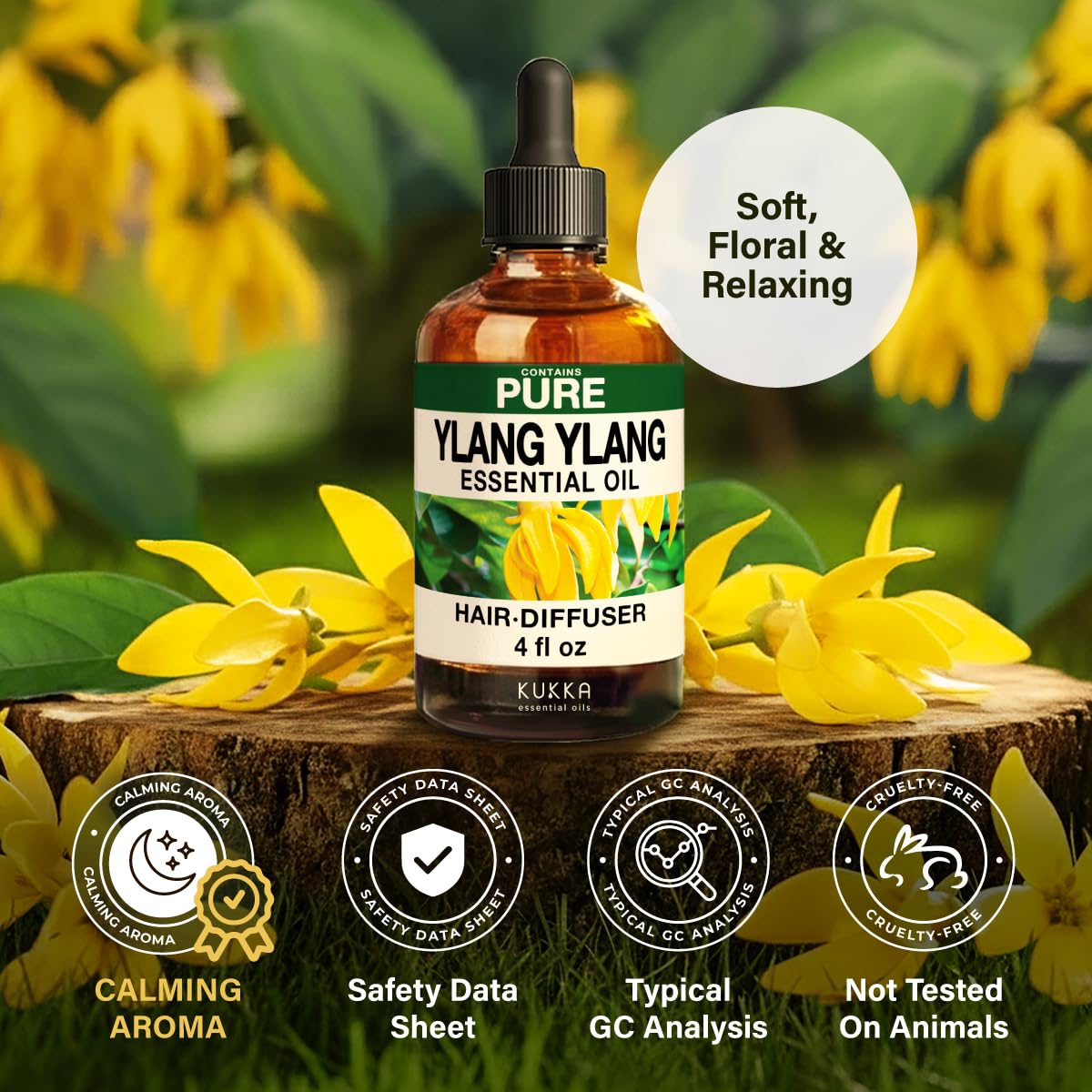 KUKKA Ylang-Ylang Essential Oils – 4 Fl Oz | Hair, Skin, Diffuser, Aromatherapy & DIY Soap Making