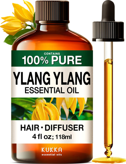 KUKKA Ylang-Ylang Essential Oils – 4 Fl Oz | Hair, Skin, Diffuser, Aromatherapy & DIY Soap Making