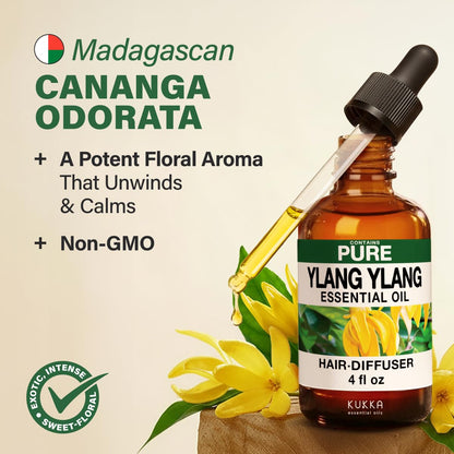 KUKKA Ylang-Ylang Essential Oils – 4 Fl Oz | Hair, Skin, Diffuser, Aromatherapy & DIY Soap Making