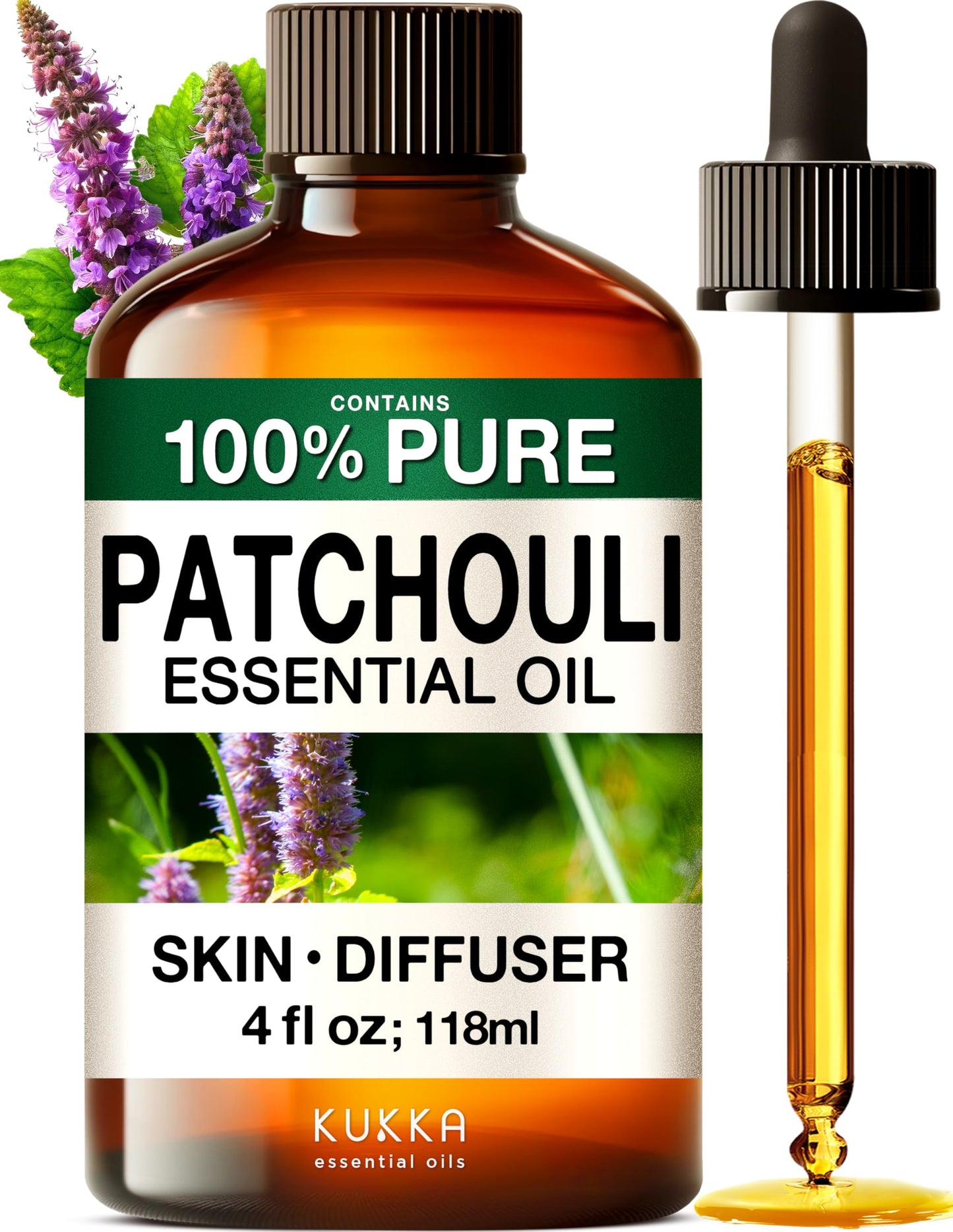KUKKA Patchouli Essential Oil - 4 Oz | Diffuser, Aromatherapy, Skin & Hair Care, DIY Soap Making