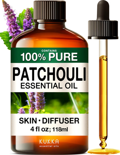 KUKKA Patchouli Essential Oil - 4 Oz | Diffuser, Aromatherapy, Skin & Hair Care, DIY Soap Making