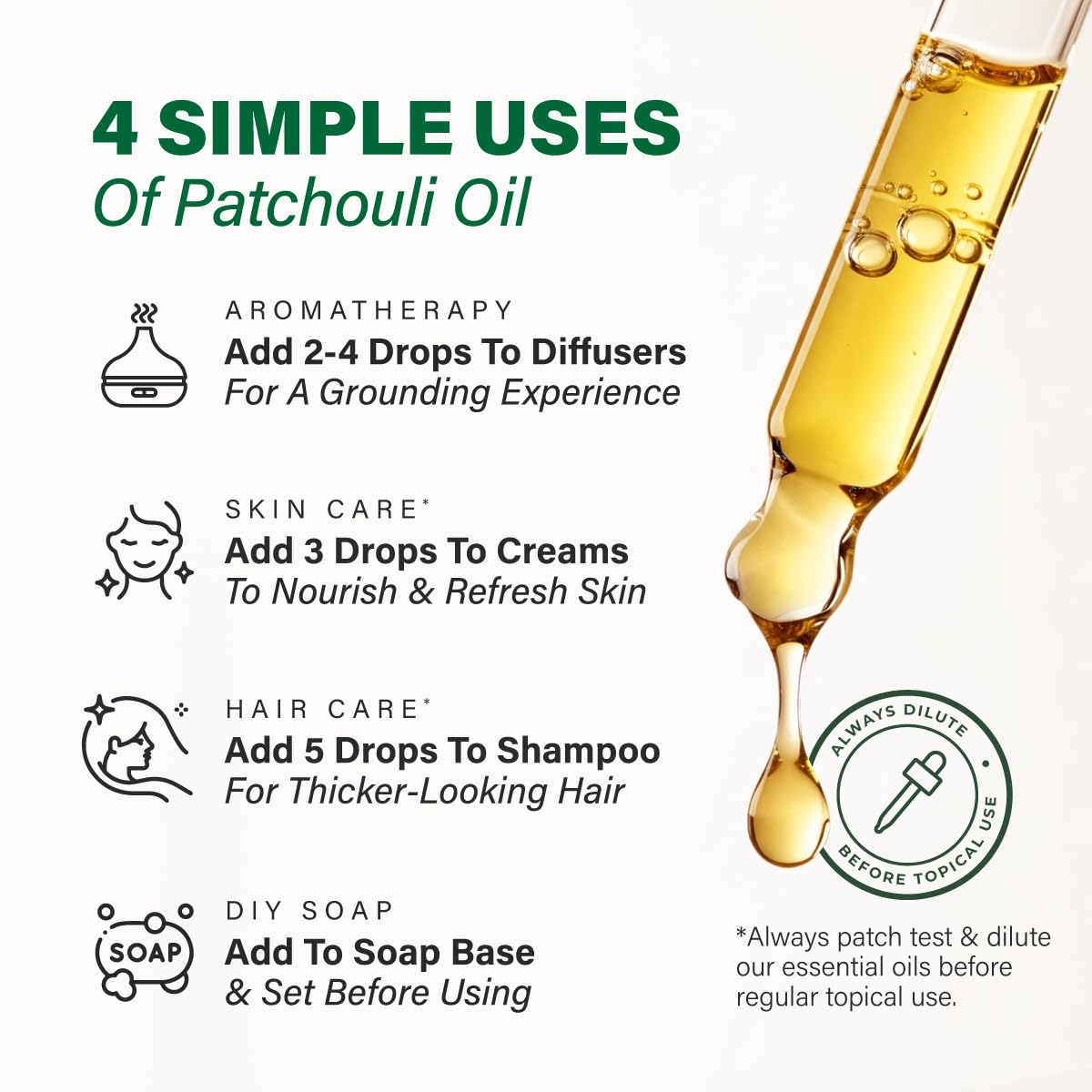 KUKKA Patchouli Essential Oil - 4 Oz | Diffuser, Aromatherapy, Skin & Hair Care, DIY Soap Making