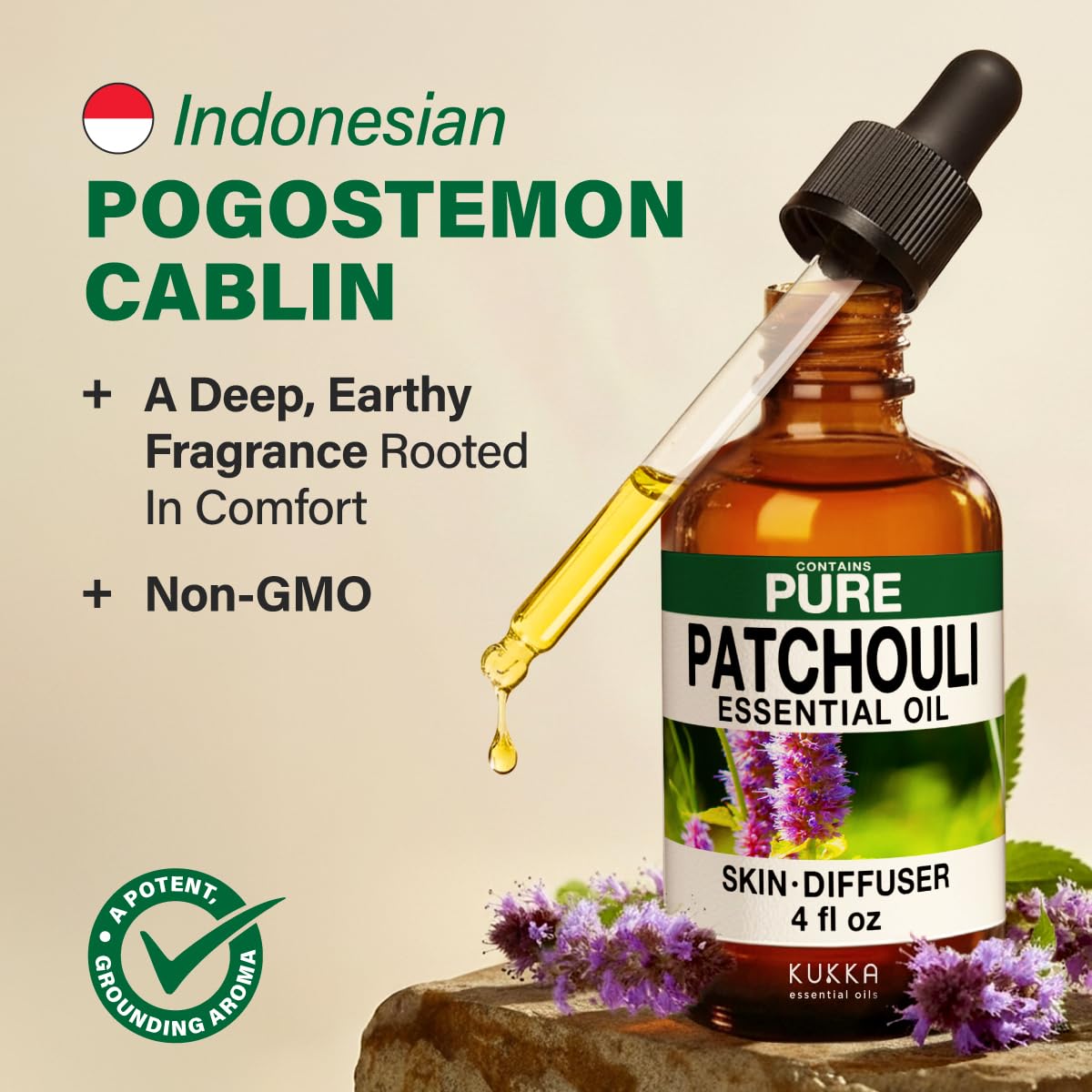 KUKKA Patchouli Essential Oil - 4 Oz | Diffuser, Aromatherapy, Skin & Hair Care, DIY Soap Making