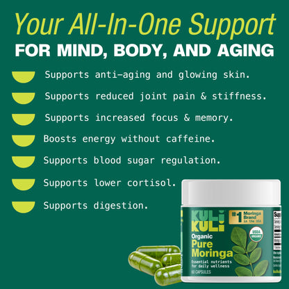 Kuli Kuli Organic Moringa Capsules [60 Count] - Premium Moringa Leaf Powder Capsules