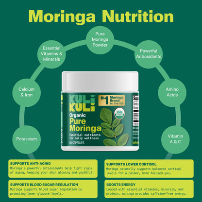 Kuli Kuli Organic Moringa Capsules [60 Count] - Premium Moringa Leaf Powder Capsules