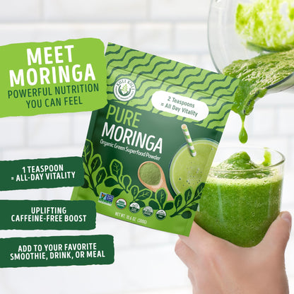 Kuli Kuli Moringa Oleifera Organic Powder – Pure, USDA Certified, Non-GMO Moringa for Smoothies, Tea & Food (10.6 oz)