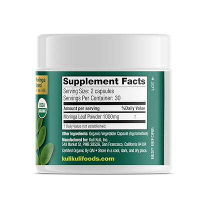 Kuli Kuli Organic Moringa Capsules [60 Count] - Premium Moringa Leaf Powder Capsules