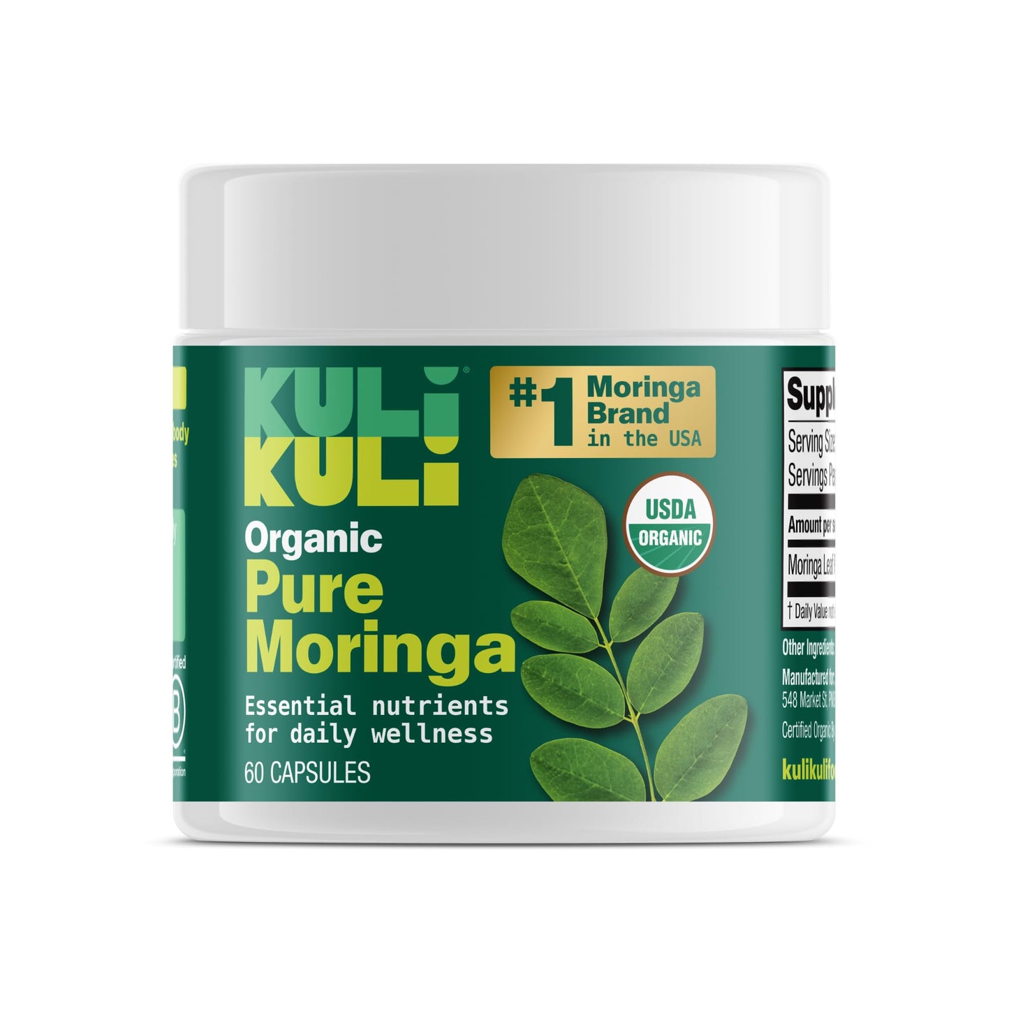 Kuli Kuli Organic Moringa Capsules [60 Count] - Premium Moringa Leaf Powder Capsules