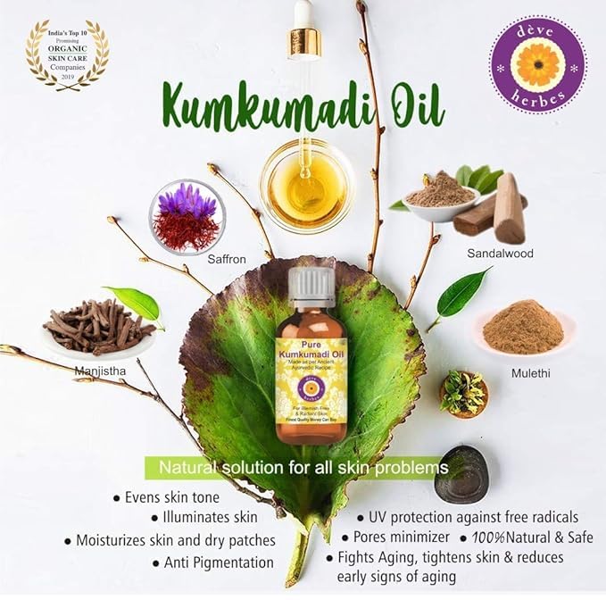Deve Herbes Kumkumadi Face Oil with Glass Dropper – Saffron-Enriched Ayurvedic Oil 30ml