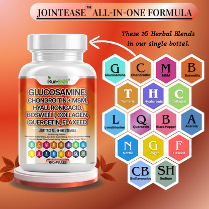 Kun Shafi JointEase – Glucosamine Chondroitin MSM with Hyaluronic Acid (90 ct)