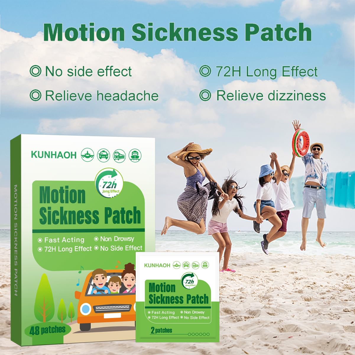 KUNHAOH Motion Sickness Patches (2026 New) - Non-Drowsy, 24 Count
