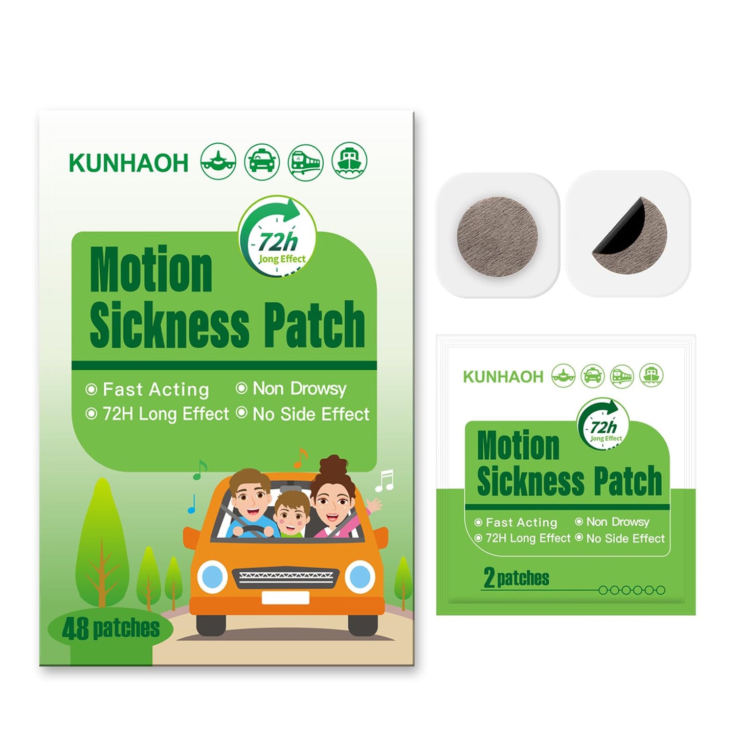 KUNHAOH Motion Sickness Patches - Waterproof, Non Drowsy Sea Sickness Patch 48 Count