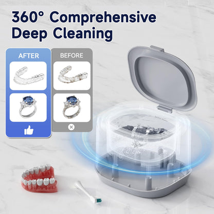 KUNPHY 46kHz Ultrasonic Retainer Cleaner – 7.5 oz for Dentures, Braces & Aligners (White)