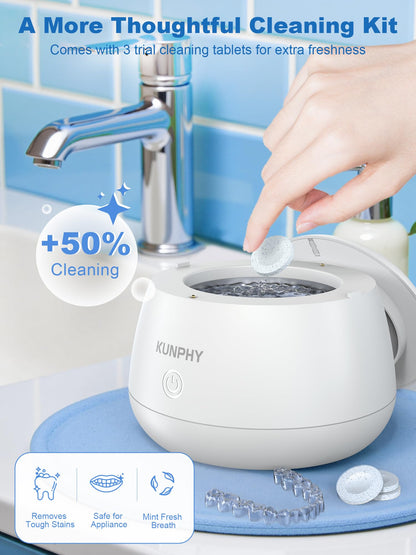 KUNPHY Ultrasonic Retainer Cleaner | 48kHz Dental Cleaning Pod + UV Light