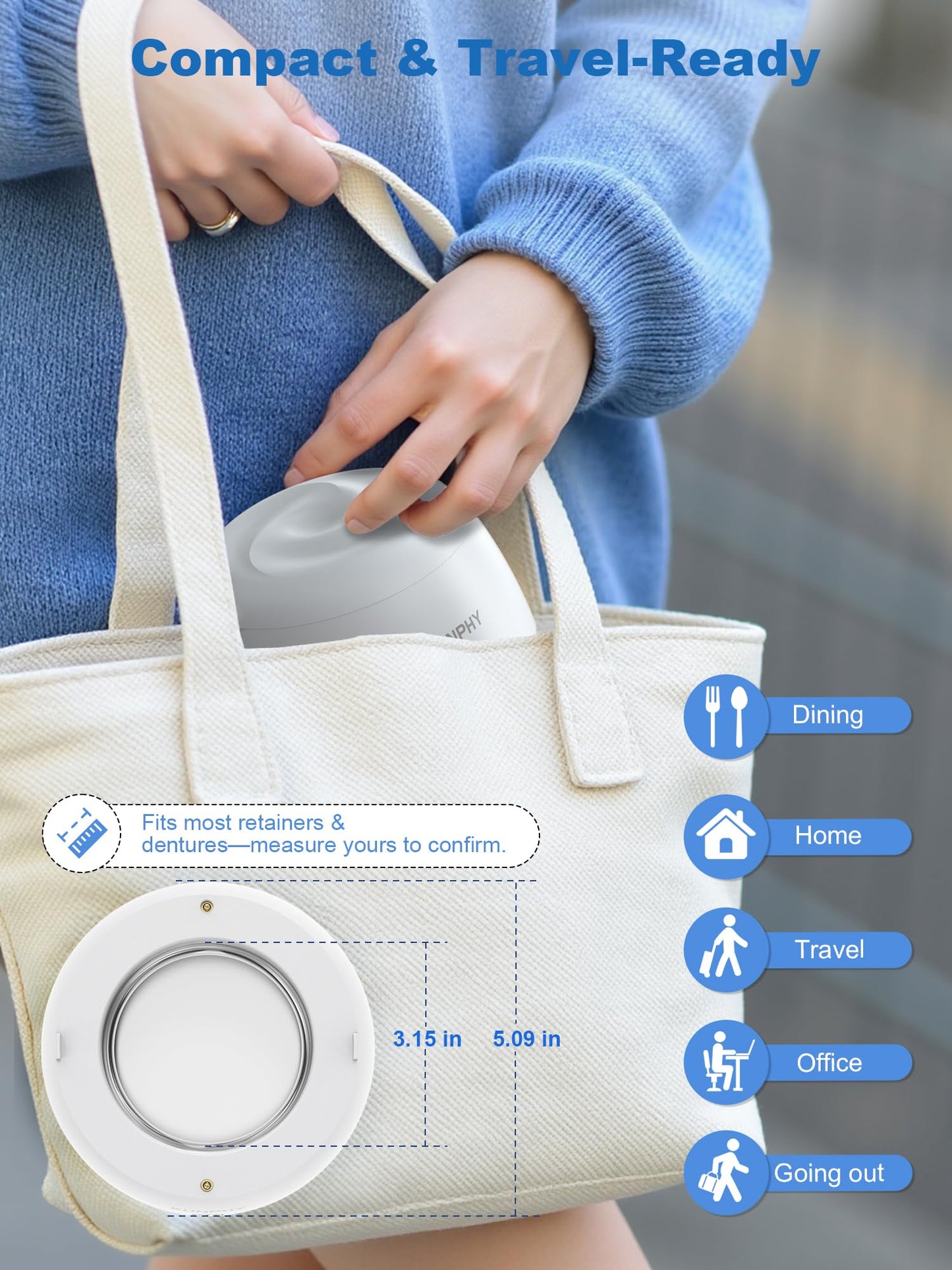 KUNPHY Ultrasonic Retainer Cleaner | 48kHz Dental Cleaning Pod + UV Light