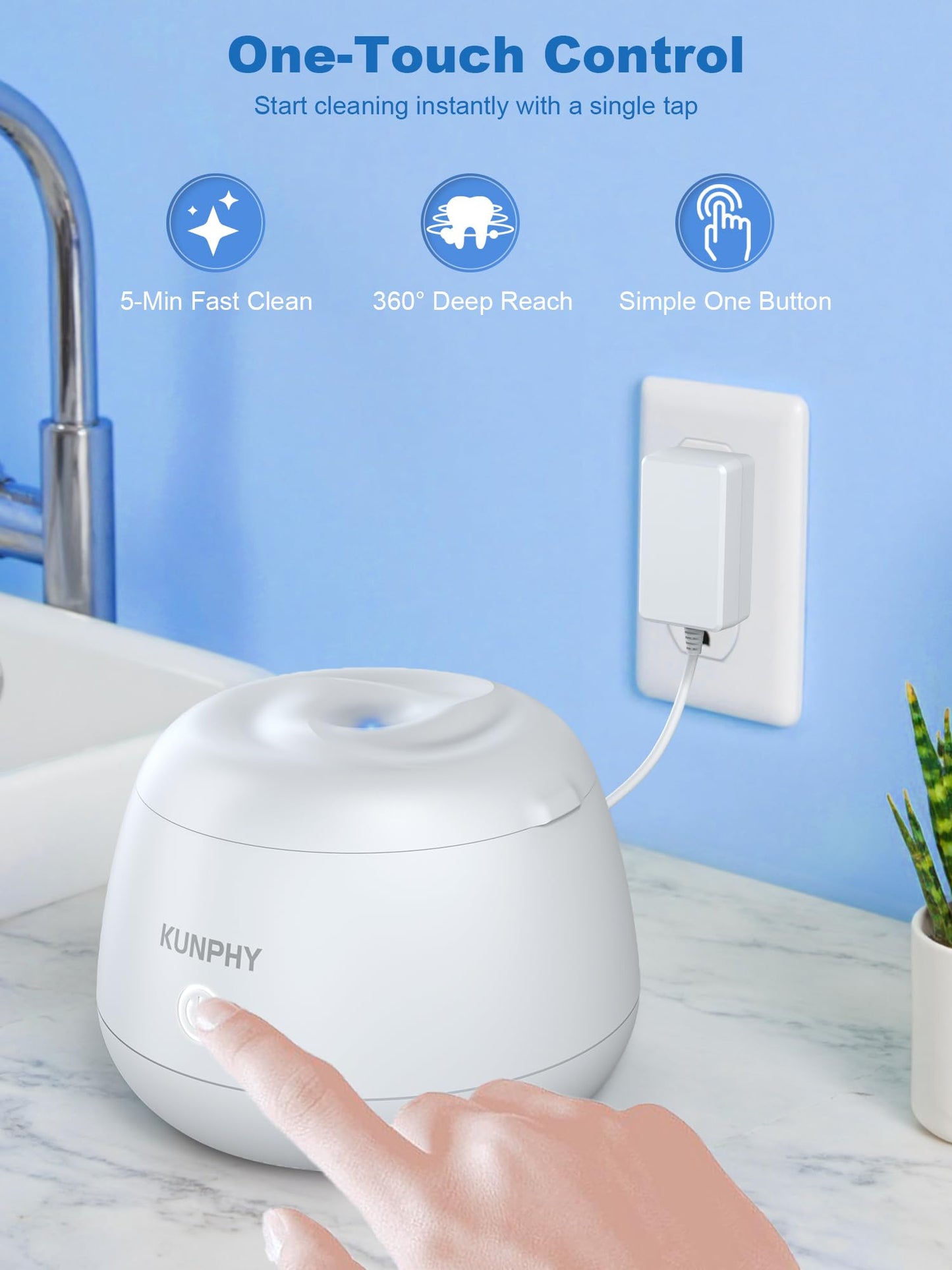 KUNPHY Ultrasonic Retainer Cleaner | 48kHz Dental Cleaning Pod + UV Light