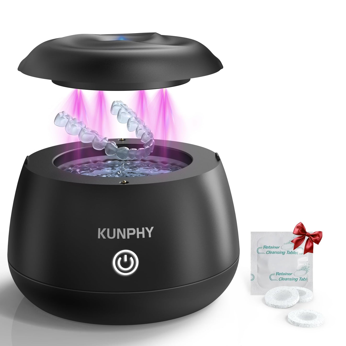 KUNPHY Dental Cleaner | Ultrasonic Retainer Cleaner 48kHz | UV + Tablet | Black
