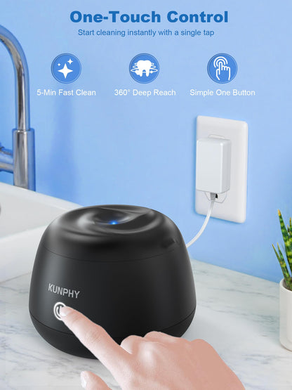 KUNPHY Dental Cleaner | Ultrasonic Retainer Cleaner 48kHz | UV + Tablet | Black