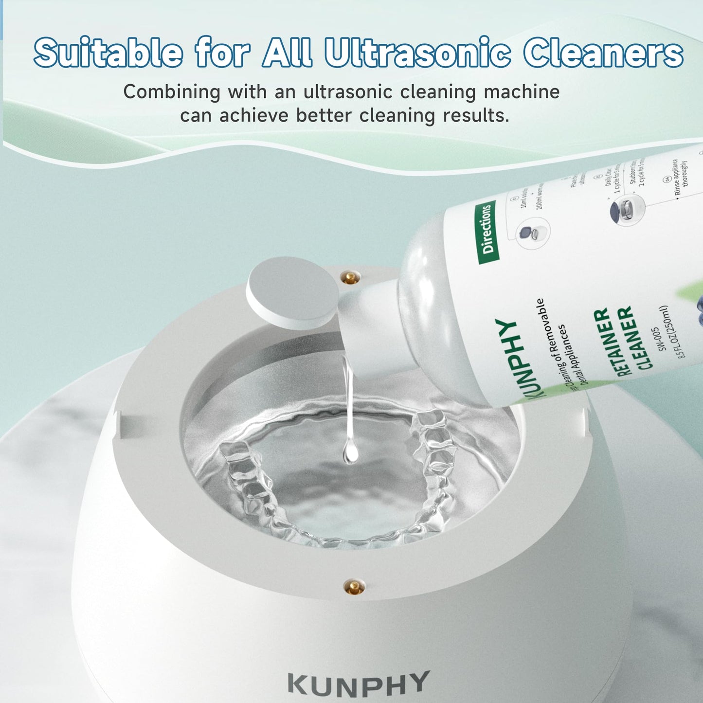 KUNPHY Ultrasonic Retainer Cleaner 8oz Mint – Professional Cleaning for Retainers, Dentures & Aligners