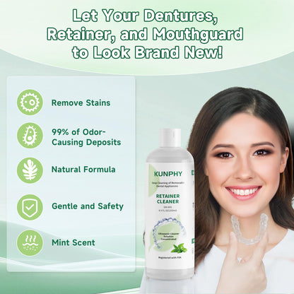 KUNPHY Ultrasonic Retainer Cleaner 8oz Mint – Professional Cleaning for Retainers, Dentures & Aligners