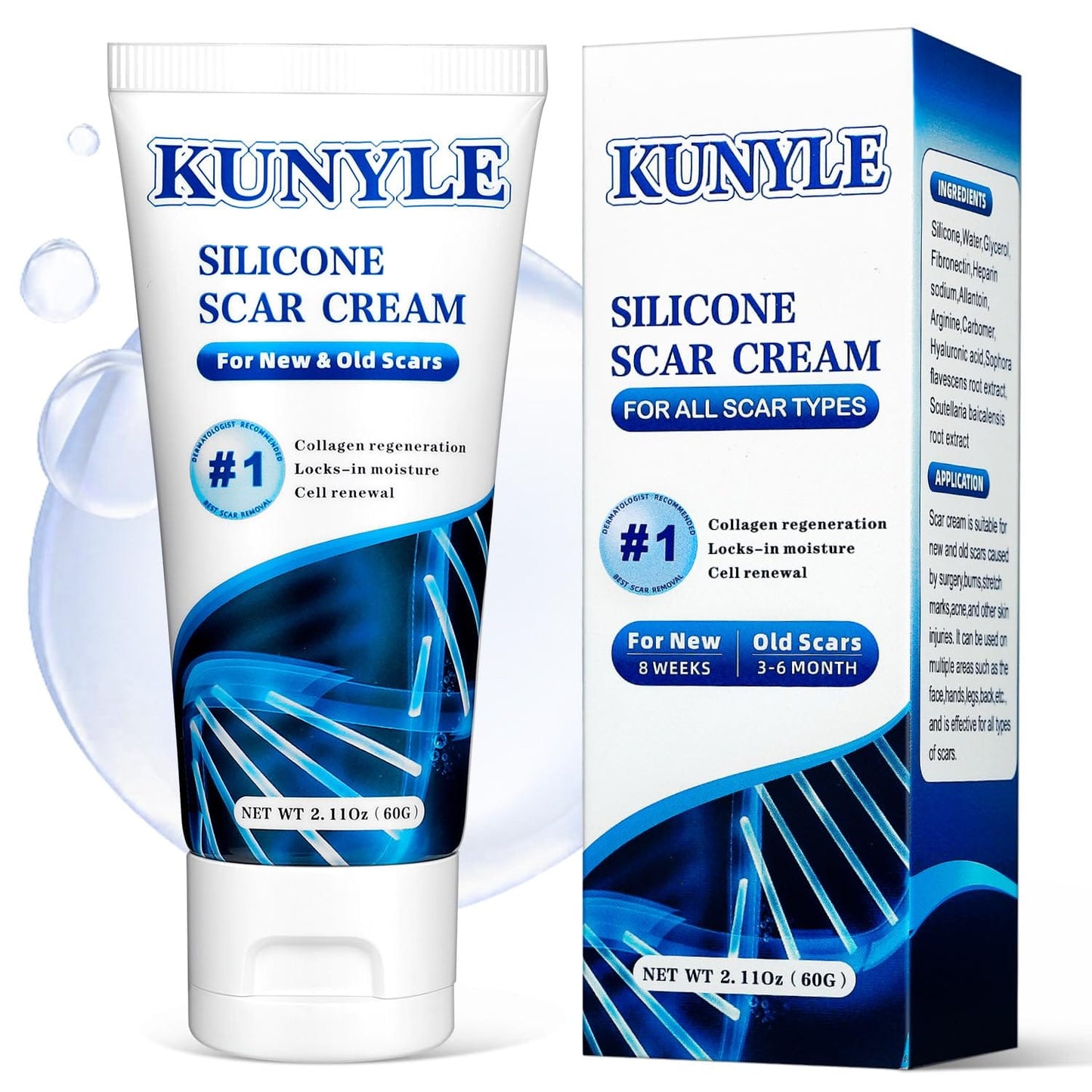 Kunyle Scar Cream – Silicone Scar Gel for Surgical Scars, Stretch Marks & Keloids (2.11 oz / 60 g)