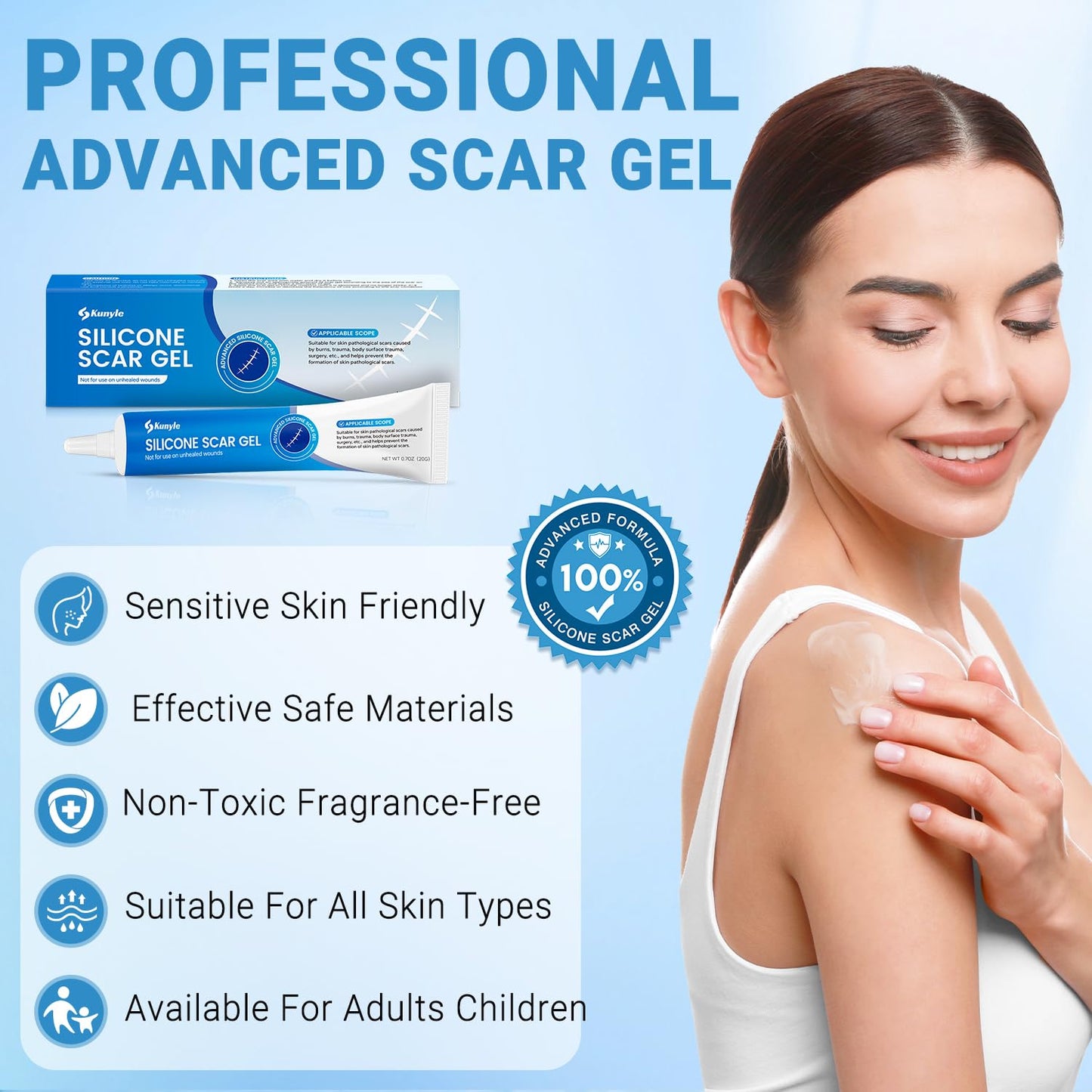 Kunyle Silicone Scar Gel – Advanced Scar Cream for Surgical Scars, Stretch Marks & Keloids | 0.70oz (20g)