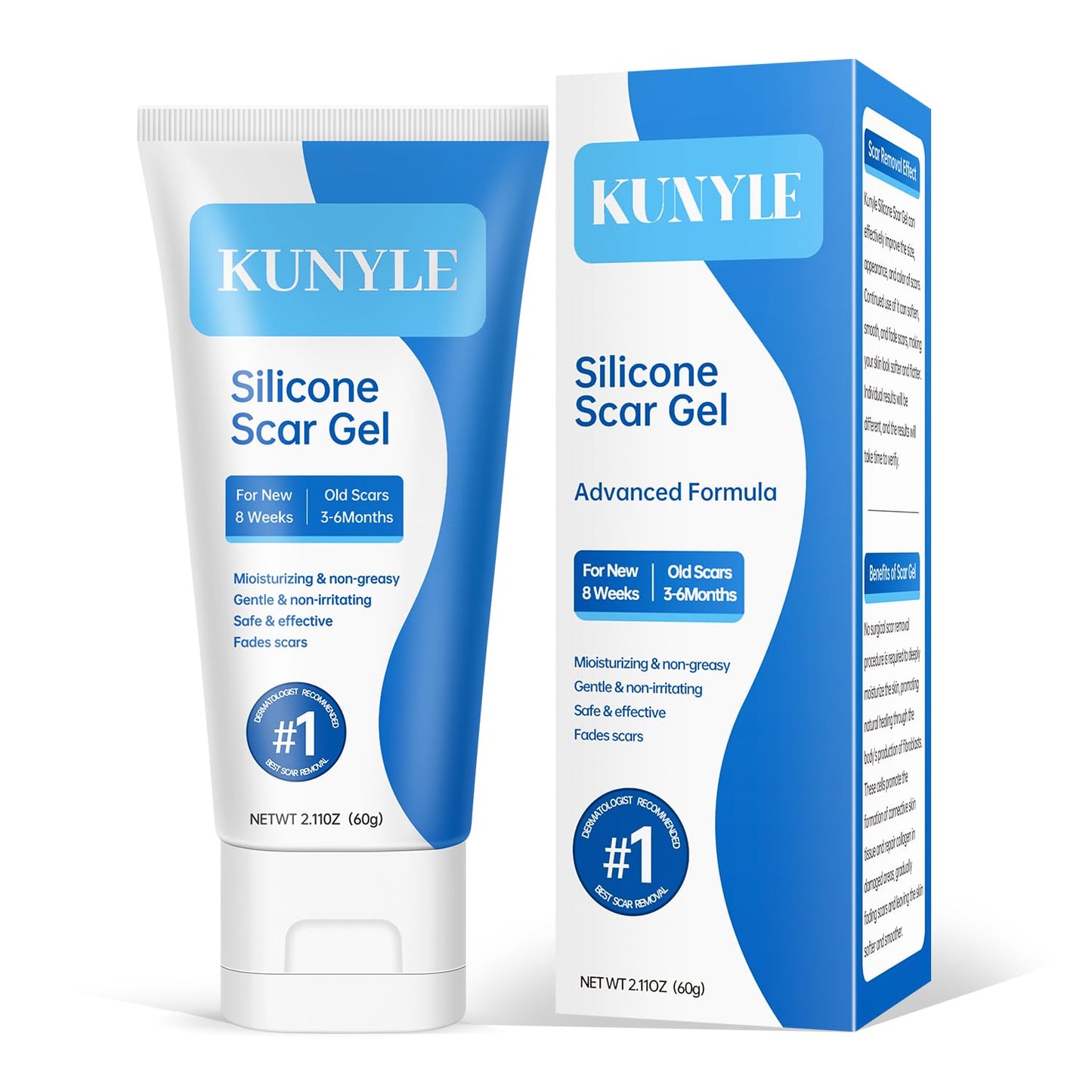 Kunyle Silicone Scar Gel – Advanced Scar Care for Surgical Scars, Keloids, and Stretch Marks | 2.11oz (60g)
