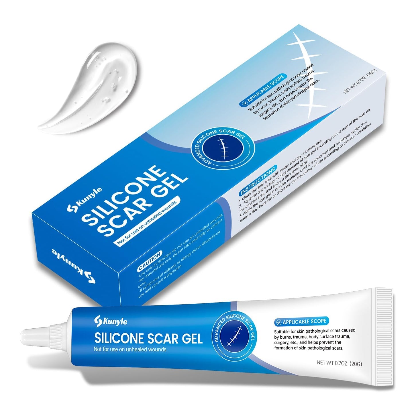Kunyle Silicone Scar Gel – Advanced Scar Cream for Surgical Scars, Stretch Marks & Keloids | 0.70oz (20g)