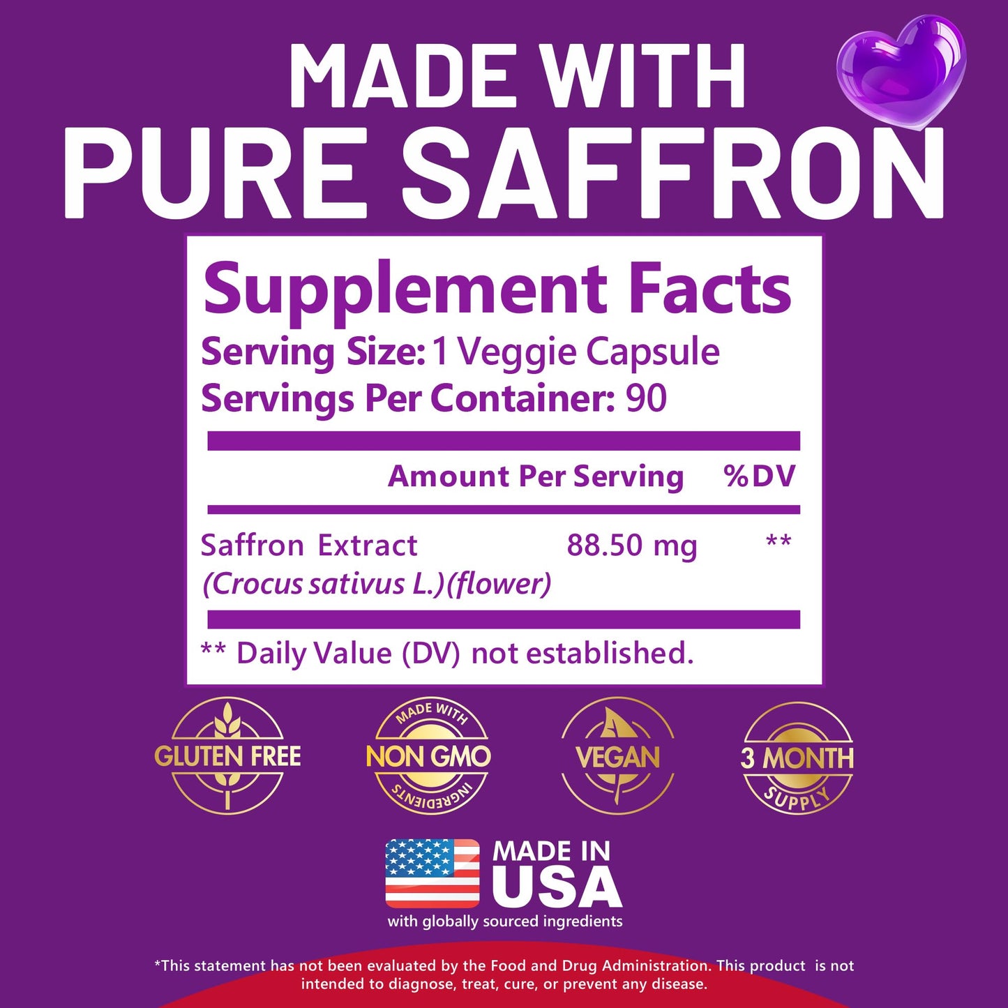 Kwala Nutrition Saffron Supplement - Mood & Energy, 88.5mg, 90 Capsules