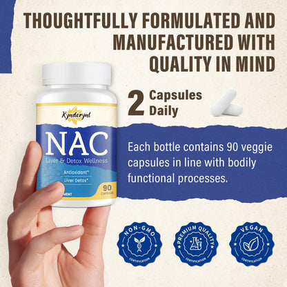 Kynderynl NAC Supplement 1000mg - High-Dose NAC + Milk Thistle, Quercetin, Resveratrol, Glutathione - Antioxidant Formula - 90 Vegan Capsules -2P