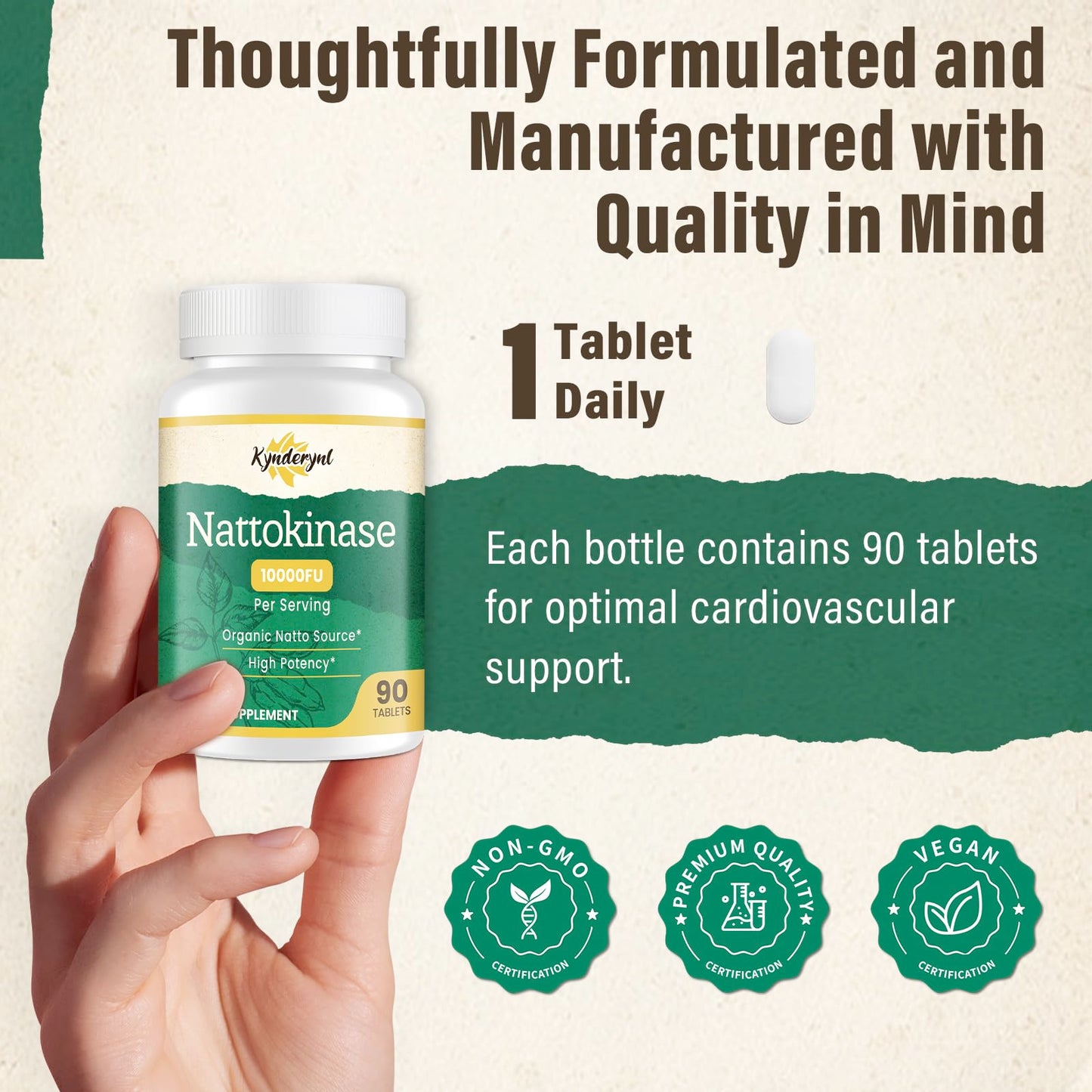 Kynderynl Nattokinase 10000FU – Organic Natto Enzyme 500mg, Enteric-Coated, Vegan