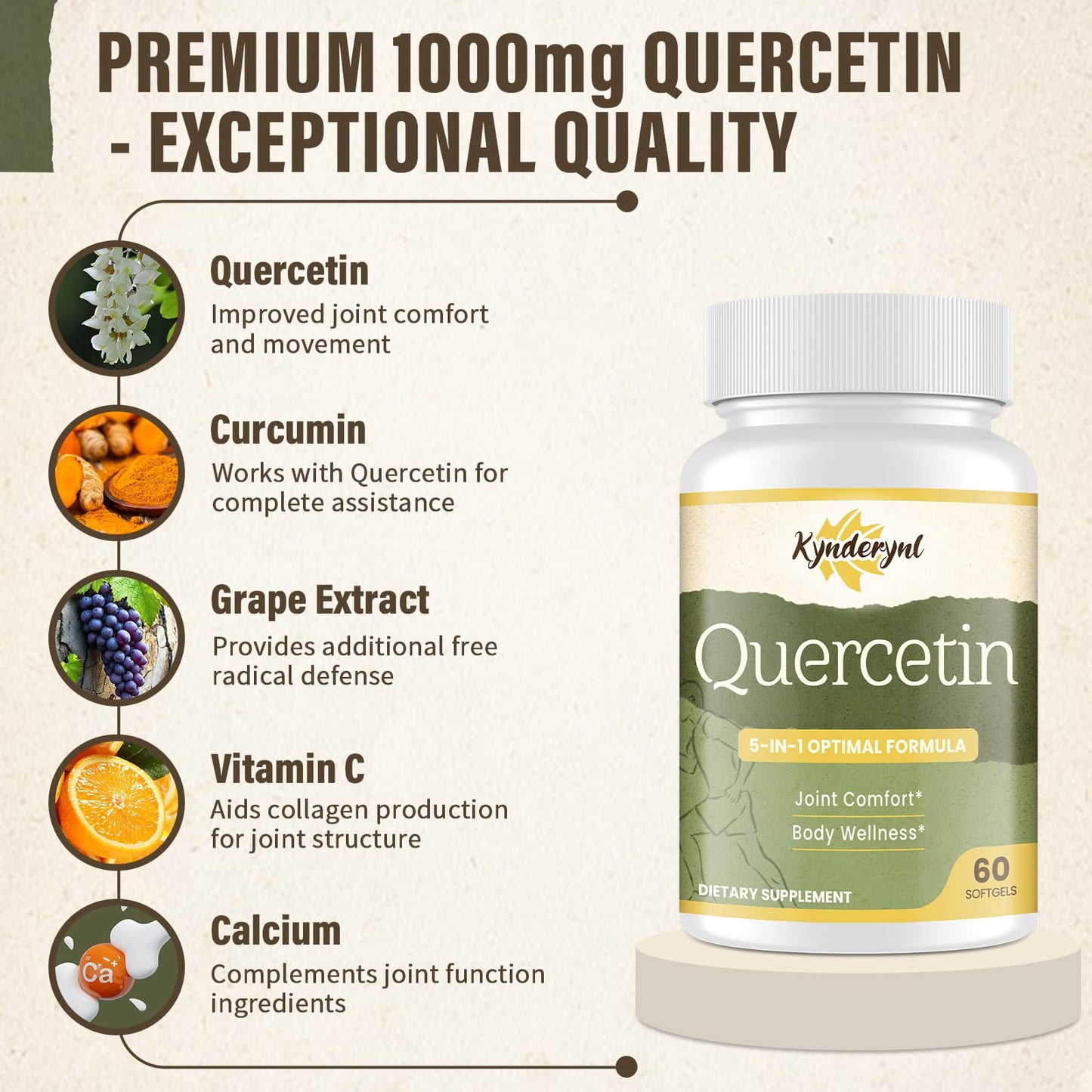 Kynderynl Quercetin 1000mg Softgels – Joint Health & Antioxidant Boost (60 Vegan)