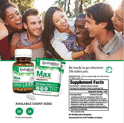 Kyo-Dophilus Max Probiotics, 30 Vegetarian Capsules | 50B CFU, 12 Strains