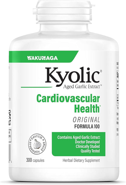 Kyolic #100 Kyolic Formula 300 Cap – Odorless Aged Garlic for Cardiovascular Health